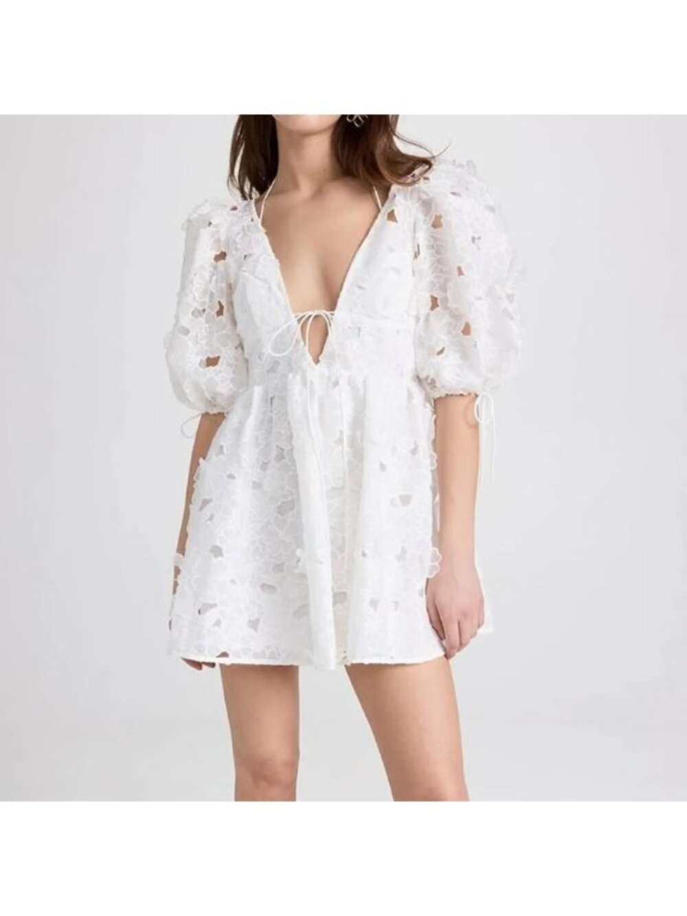 For Love & Lemons Leighton 3D White Lace Mini Dress Medium Bride Event Boho - Picture 4 of 16